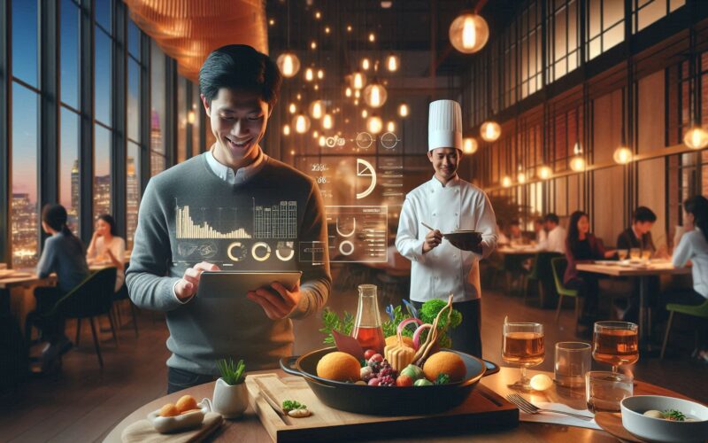 Una escena moderna que representa el concepto de Marketing Gastronómico.