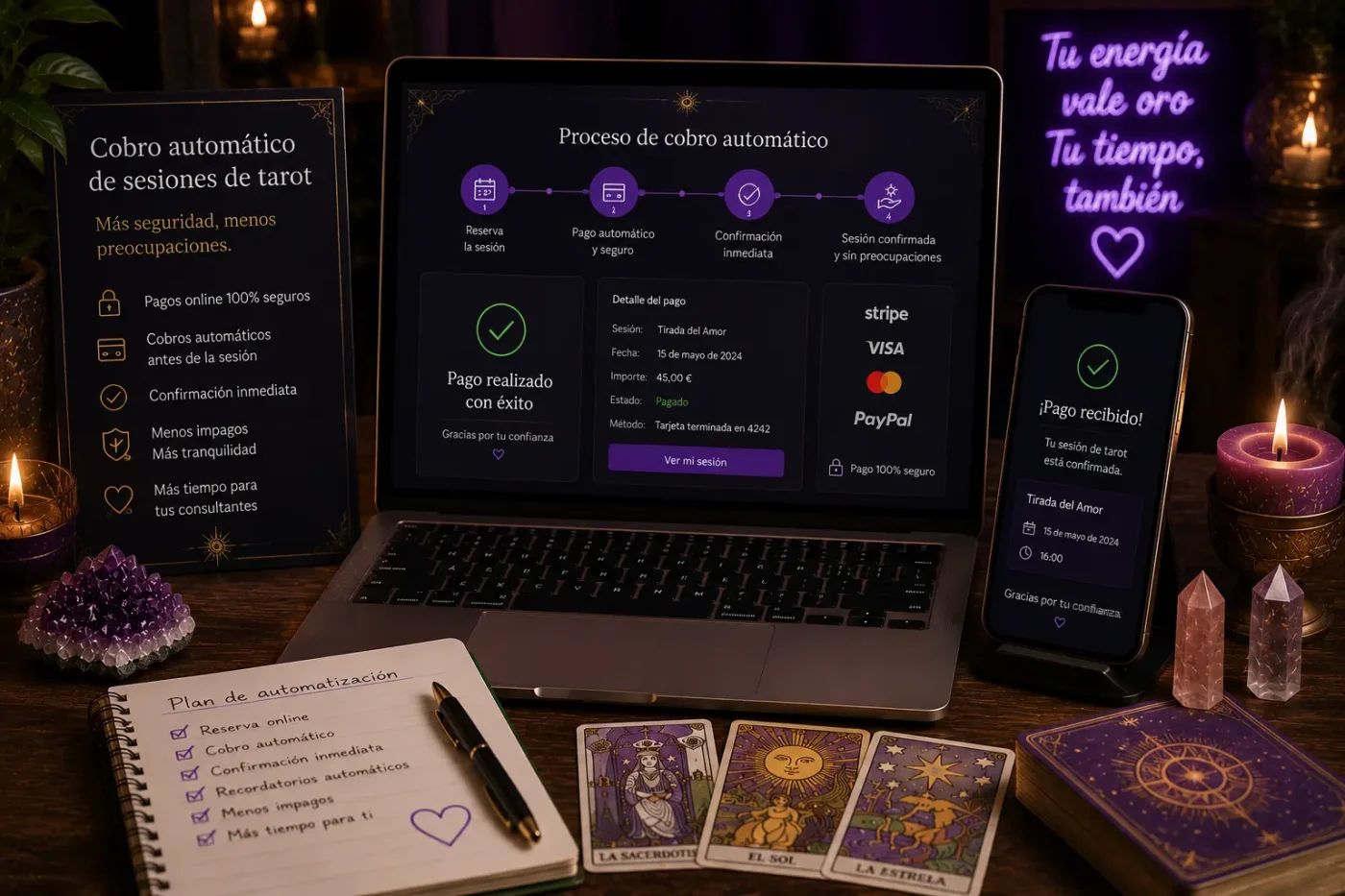 Cobro automático de sesiones de tarot
