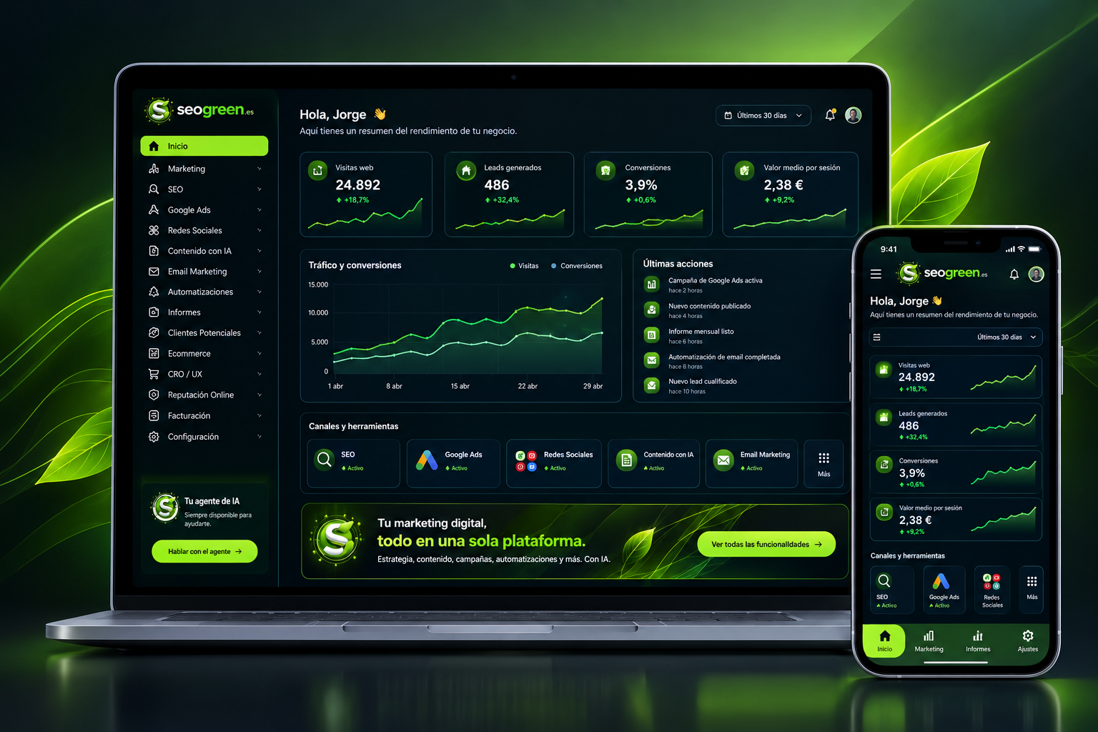 Panel de seogreen.es en portátil y móvil